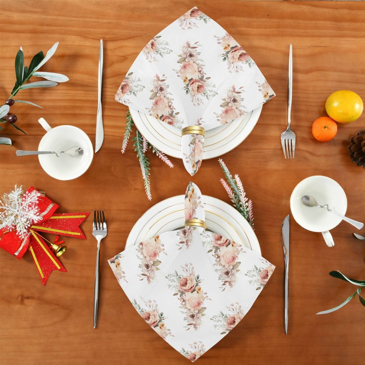 ALAZA Pink Rose Flowers (3) Cloth Napkins Dinner Napkins 1 Piece,Reusable Table Napkins Washable Polyester Fabric for Cocktail Party Holiday Wedding Home Decorative