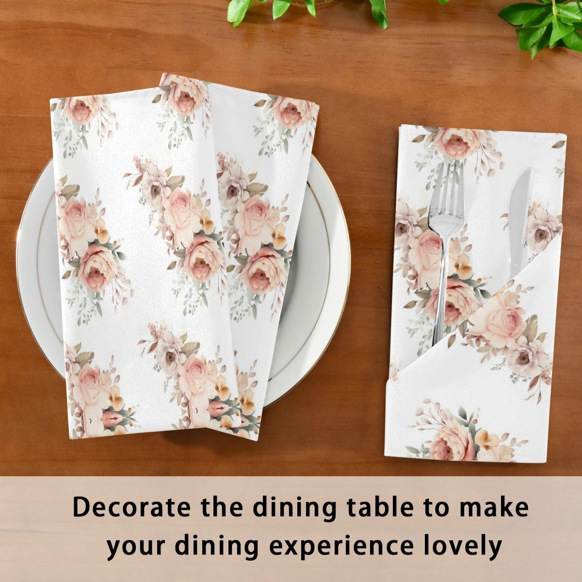 ALAZA Pink Rose Flowers (3) Cloth Napkins Dinner Napkins 1 Piece,Reusable Table Napkins Washable Polyester Fabric for Cocktail Party Holiday Wedding Home Decorative