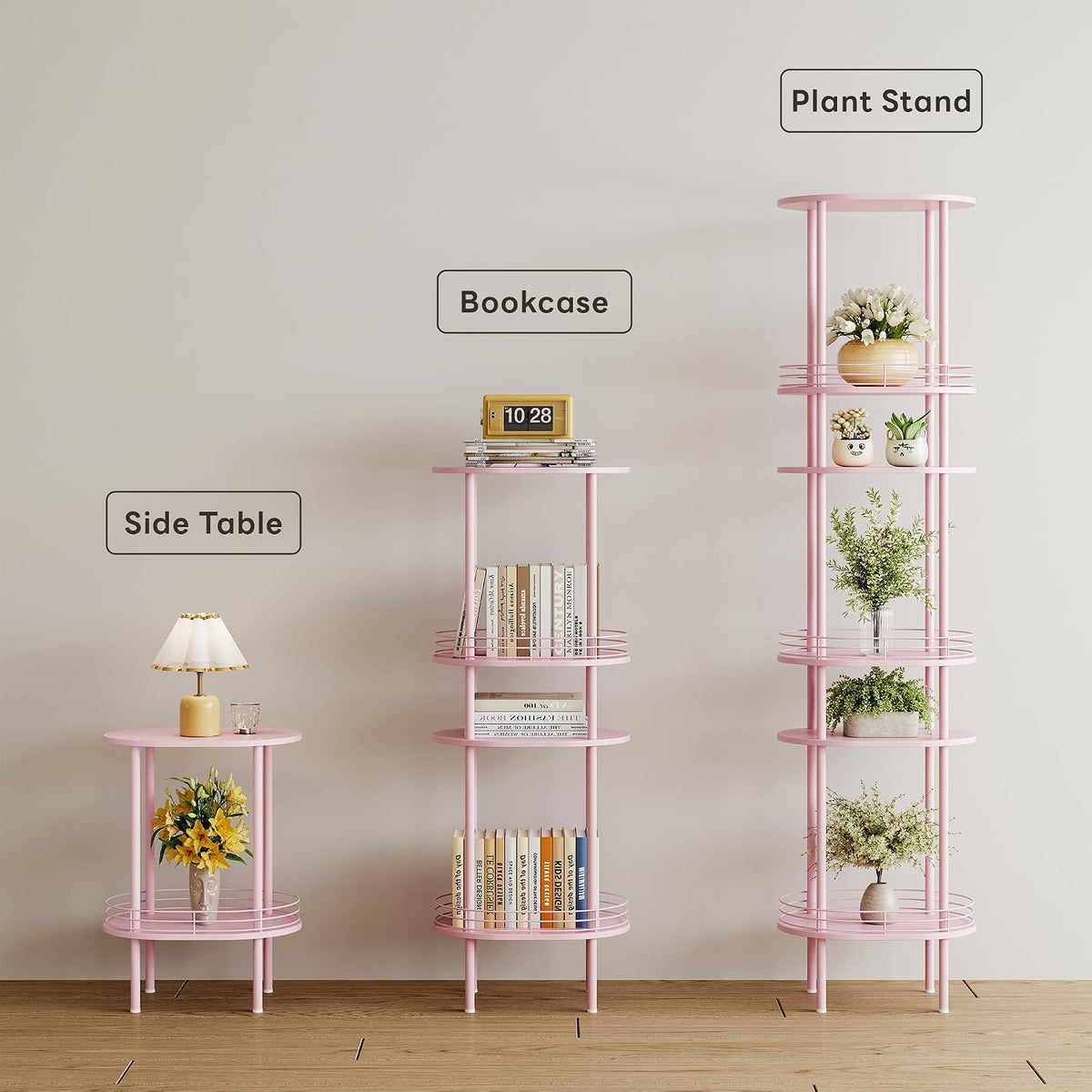Small Oval Side Table with Storage, 2-Tier Pink End Table for Small Space