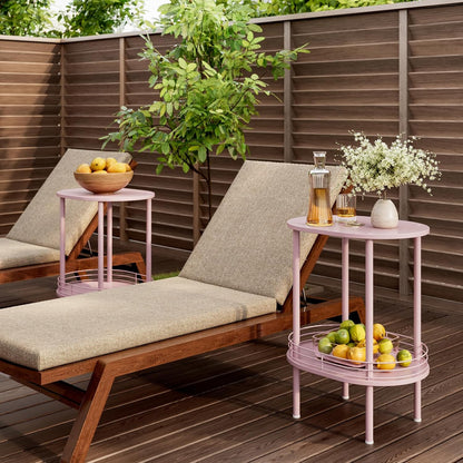 Small Oval Side Table with Storage, 2-Tier Pink End Table for Small Space