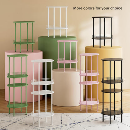 Small Oval Side Table with Storage, 2-Tier Pink End Table for Small Space
