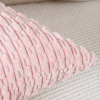 Pack of 2 Corduroy Decorative Throw Pillow Covers 16x16 Inch Light Pink Soft Boho Striped Couch Throw Pillows for Bed Pillowcases for Sofa Livingroom Home Decor
