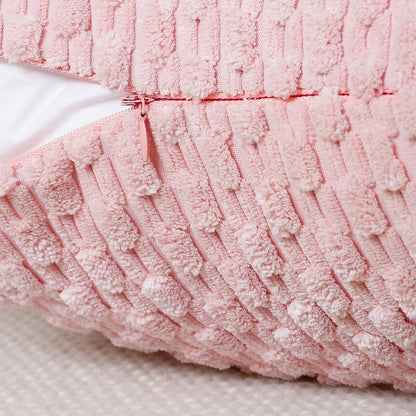 Pack of 2 Corduroy Decorative Throw Pillow Covers 16x16 Inch Light Pink Soft Boho Striped Couch Throw Pillows for Bed Pillowcases for Sofa Livingroom Home Decor