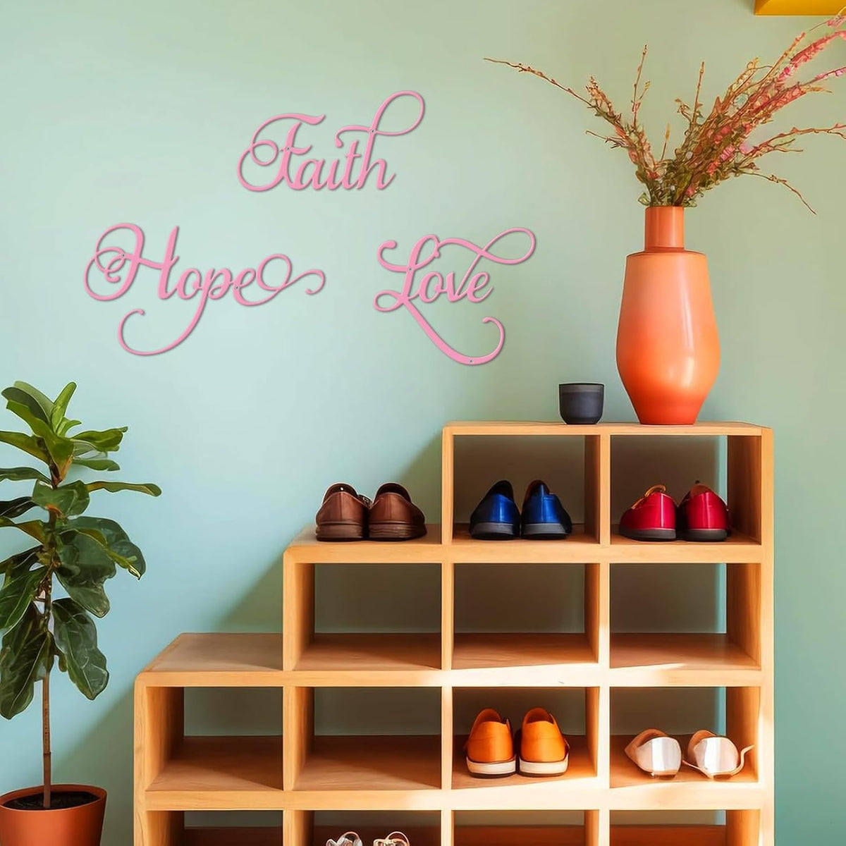 Faith Hope Love 3Pcs Colorful Metal Inspirational Letter Wall Sign