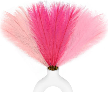 48pcs Pink Faux Pampas Grass Decor, 21.7inch Hot Pink Short Artificial Pompous Grass Fluffy Fake Pompas Grass Branches Vase Filler Flower Arrangement for Outdoors Wedding Centerpieces Decor