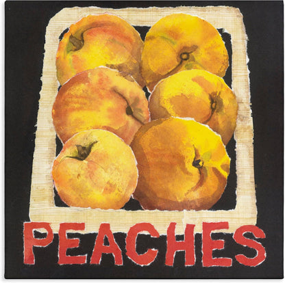 Collaged Garden Peaches Fruit Still Life, 17 x 17 Inch Canvas Wall Art