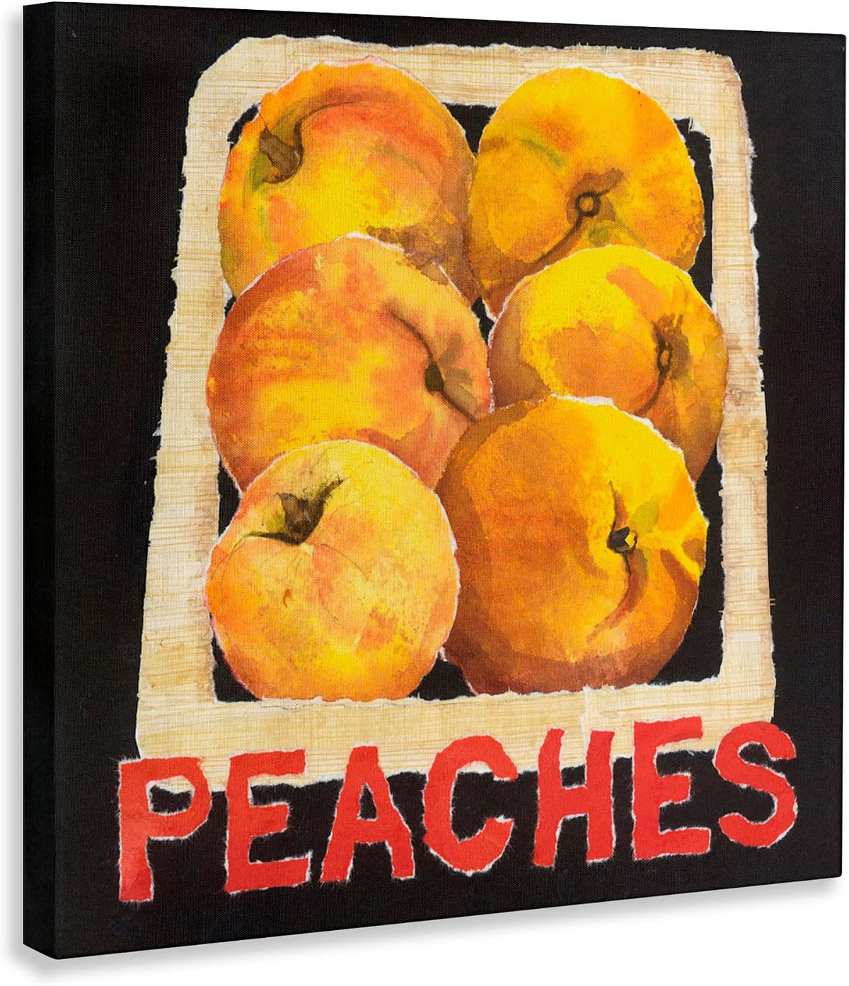 Collaged Garden Peaches Fruit Still Life, 17 x 17 Inch Canvas Wall Art