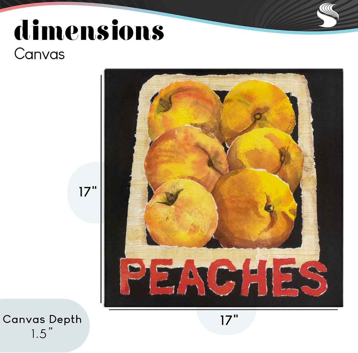 Collaged Garden Peaches Fruit Still Life, 17 x 17 Inch Canvas Wall Art
