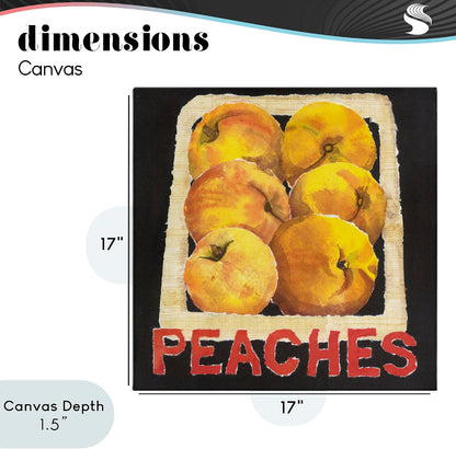 Collaged Garden Peaches Fruit Still Life, 17 x 17 Inch Canvas Wall Art