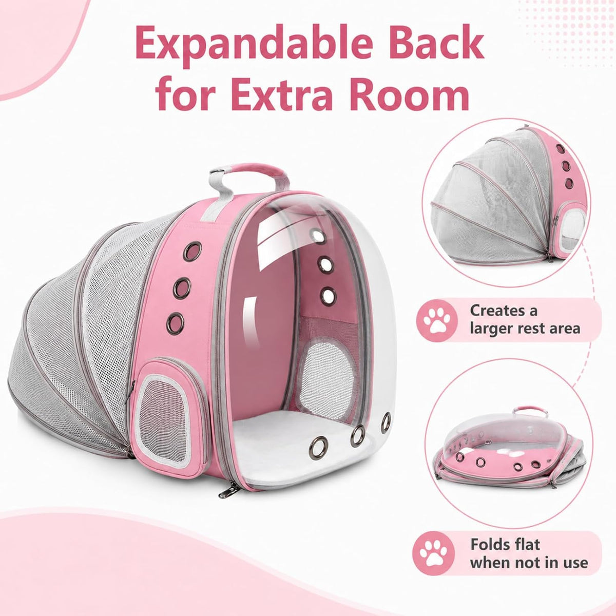 Expandable Cat Carrier Backpack with Bubble Window, Pink