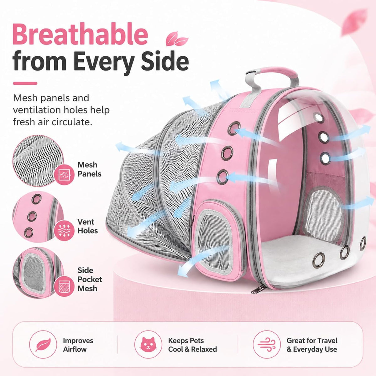 Expandable Cat Carrier Backpack with Bubble Window, Pink