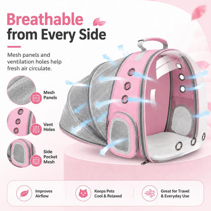 Expandable Cat Carrier Backpack with Bubble Window, Pink