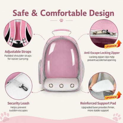 Expandable Cat Carrier Backpack with Bubble Window, Pink