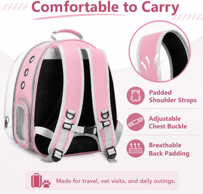 Expandable Cat Carrier Backpack with Bubble Window, Pink