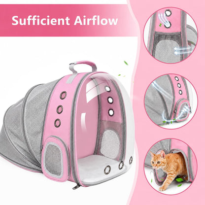Expandable Cat Carrier Backpack with Bubble Window, Pink