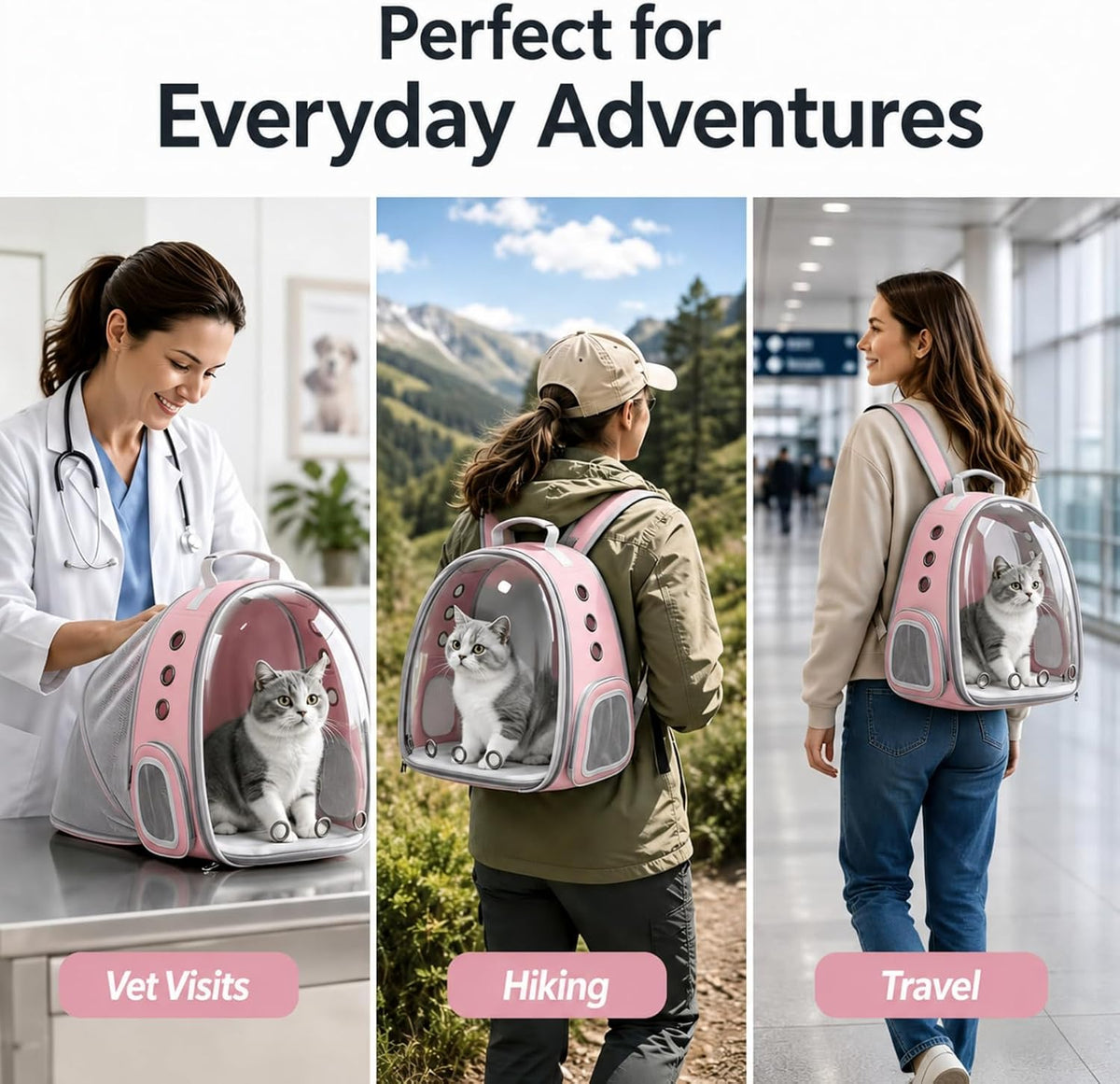 Expandable Cat Carrier Backpack with Bubble Window, Pink