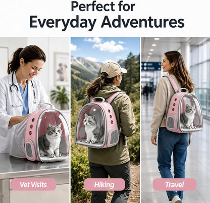 Expandable Cat Carrier Backpack with Bubble Window, Pink