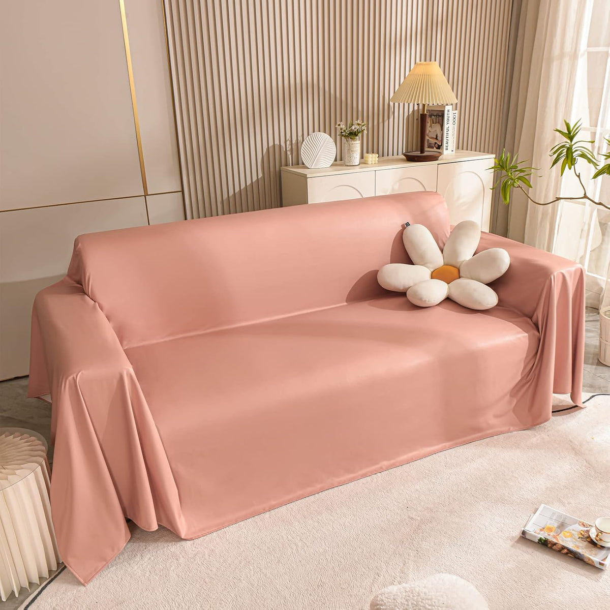 PU Leather Throws for Sofa, Soft Hard-Wearing Sofa Throw Waterproof Sofa Cover 2 Seater Sofa Protector Living Room Decoration Sofa Throw Blanket (Pink, 180X200cm)