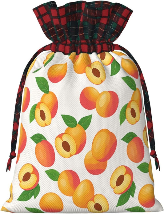 Fresh Peach Fruit Christmas Color Blocked Drawstring Linen Bun Gift Bags