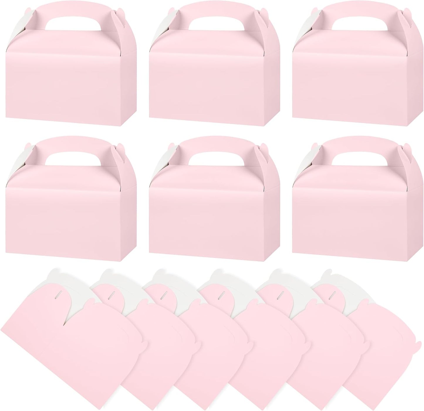 DjinnGlory 36 Pack Pink Party Favor Treat Boxes with Handle for Baby Shower, Birthday, Bridal Shower, Wedding All Occasion, Small Gable Boxes for Small Business 6.18 x 3.58 x 3.38 Inches
