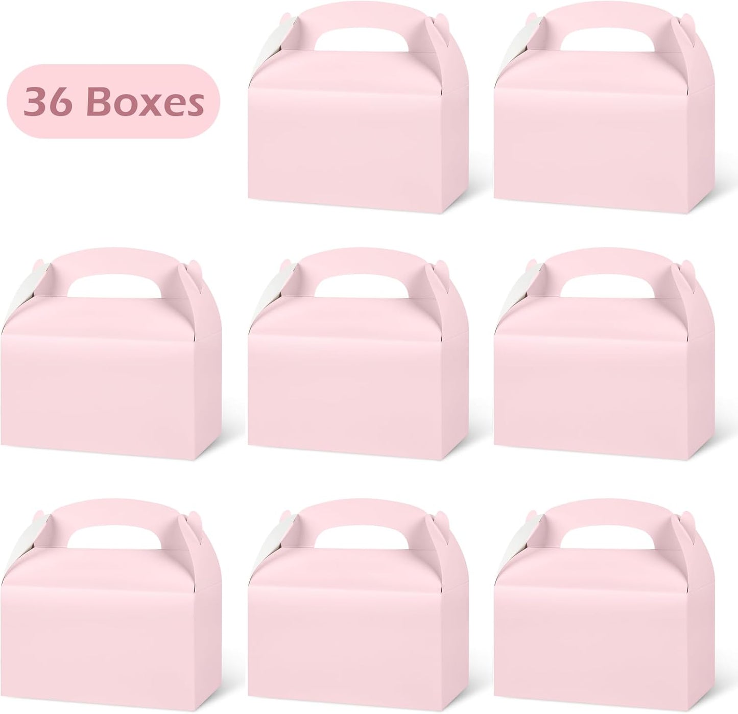 DjinnGlory 36 Pack Pink Party Favor Treat Boxes with Handle for Baby Shower, Birthday, Bridal Shower, Wedding All Occasion, Small Gable Boxes for Small Business 6.18 x 3.58 x 3.38 Inches