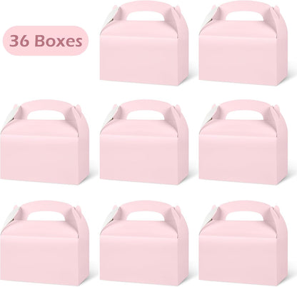 DjinnGlory 36 Pack Pink Party Favor Treat Boxes with Handle for Baby Shower, Birthday, Bridal Shower, Wedding All Occasion, Small Gable Boxes for Small Business 6.18 x 3.58 x 3.38 Inches