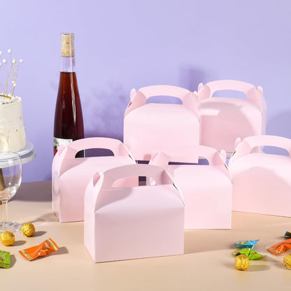 DjinnGlory 36 Pack Pink Party Favor Treat Boxes with Handle for Baby Shower, Birthday, Bridal Shower, Wedding All Occasion, Small Gable Boxes for Small Business 6.18 x 3.58 x 3.38 Inches