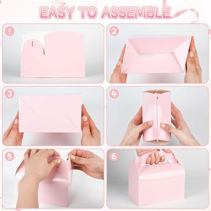 DjinnGlory 36 Pack Pink Party Favor Treat Boxes with Handle for Baby Shower, Birthday, Bridal Shower, Wedding All Occasion, Small Gable Boxes for Small Business 6.18 x 3.58 x 3.38 Inches
