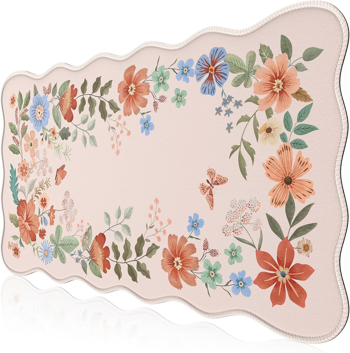 Desk Mat, Scalloped Desk Matt for Desktop, Cute Desk Pad Mat, XXL Large Mouse Pad, Anti-Slip Big Mousepad with Stitched Edges, Keyboard Pad Mouse Mat for Computer(Light Pink)