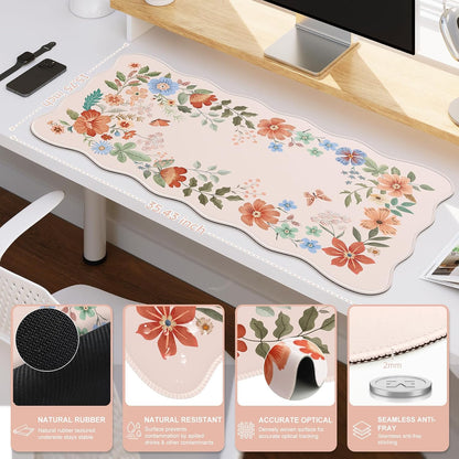 Desk Mat, Scalloped Desk Matt for Desktop, Cute Desk Pad Mat, XXL Large Mouse Pad, Anti-Slip Big Mousepad with Stitched Edges, Keyboard Pad Mouse Mat for Computer(Light Pink)