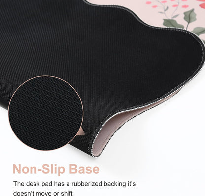 Desk Mat, Scalloped Desk Matt for Desktop, Cute Desk Pad Mat, XXL Large Mouse Pad, Anti-Slip Big Mousepad with Stitched Edges, Keyboard Pad Mouse Mat for Computer(Light Pink)
