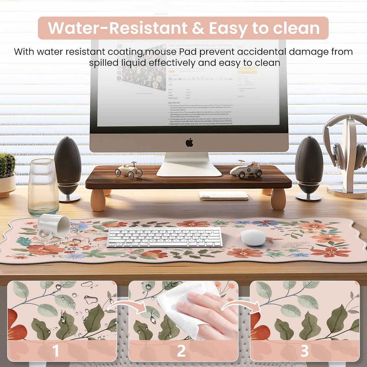 Desk Mat, Scalloped Desk Matt for Desktop, Cute Desk Pad Mat, XXL Large Mouse Pad, Anti-Slip Big Mousepad with Stitched Edges, Keyboard Pad Mouse Mat for Computer(Light Pink)