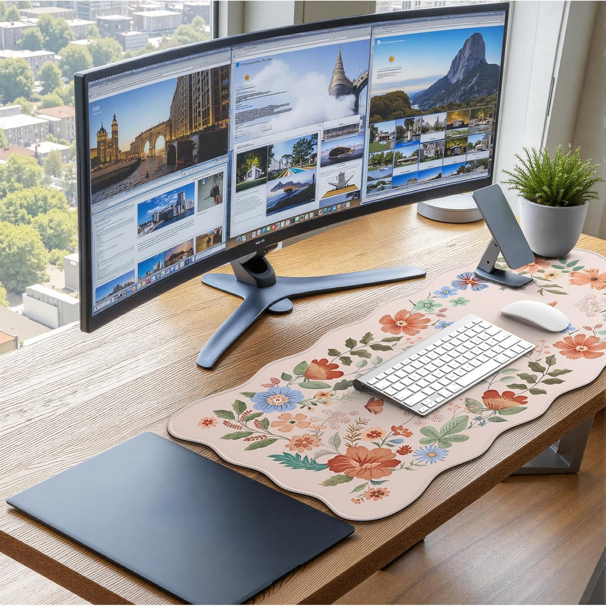 Desk Mat, Scalloped Desk Matt for Desktop, Cute Desk Pad Mat, XXL Large Mouse Pad, Anti-Slip Big Mousepad with Stitched Edges, Keyboard Pad Mouse Mat for Computer(Light Pink)