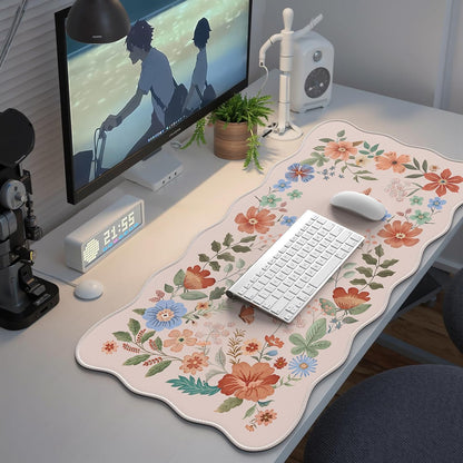 Desk Mat, Scalloped Desk Matt for Desktop, Cute Desk Pad Mat, XXL Large Mouse Pad, Anti-Slip Big Mousepad with Stitched Edges, Keyboard Pad Mouse Mat for Computer(Light Pink)
