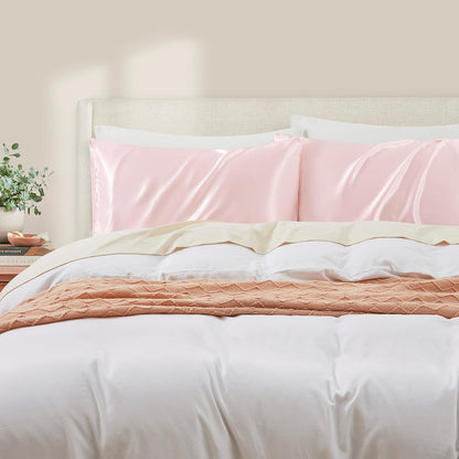 Blush Pink Satin Pillowcase Standard Set of 2 with Envelope Closure，Blush Pink Silk Pillowcase for Hair and Skin (20x26)