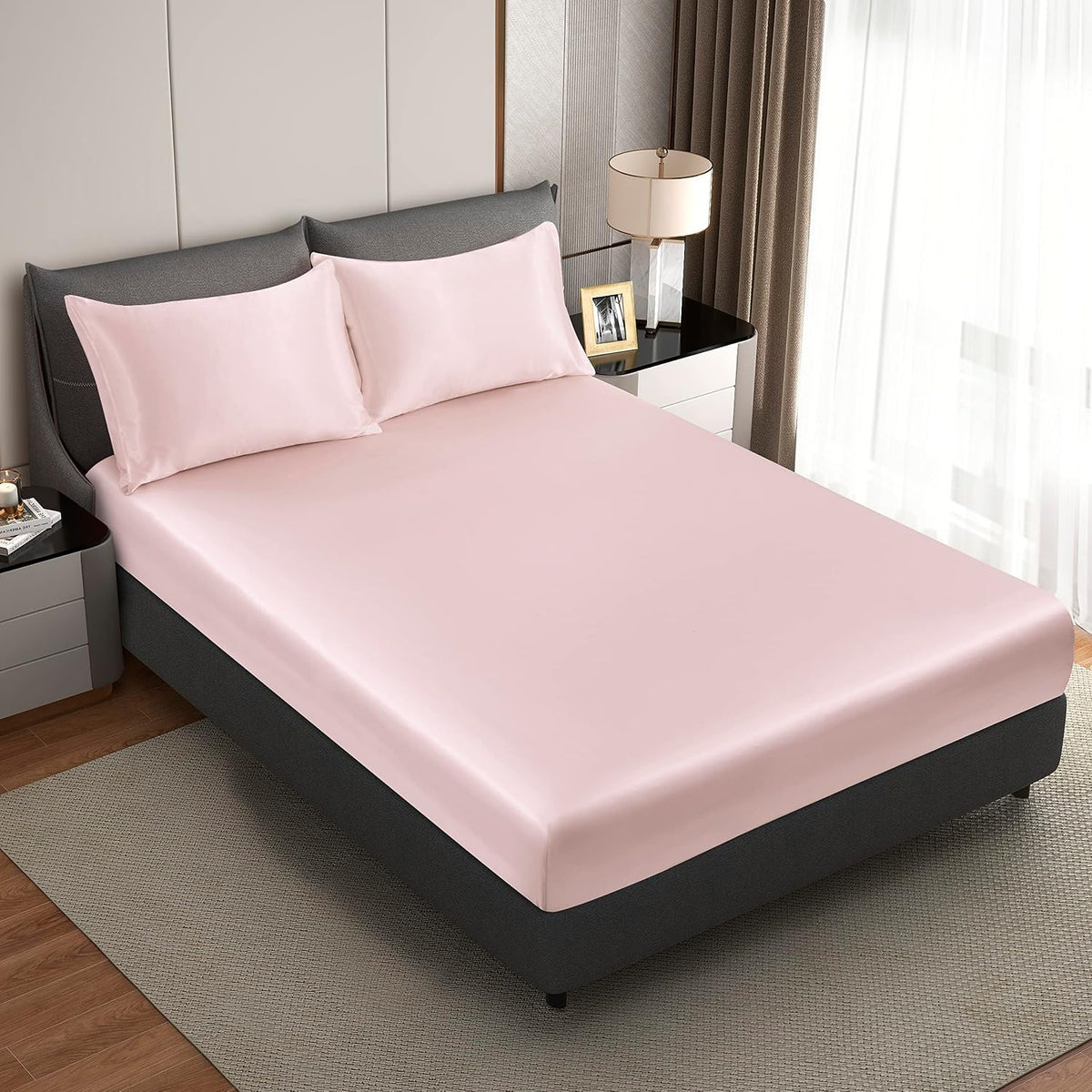 Blush Pink Satin Pillowcase Standard Set of 2 with Envelope Closure，Blush Pink Silk Pillowcase for Hair and Skin (20x26)