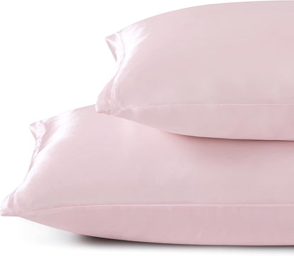 Blush Pink Satin Pillowcase Standard Set of 2 with Envelope Closure，Blush Pink Silk Pillowcase for Hair and Skin (20x26)
