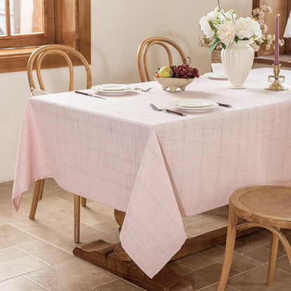 Light Pink Embroidered Grid Tablecloth, Wrinkle Resistant, 52"x70"