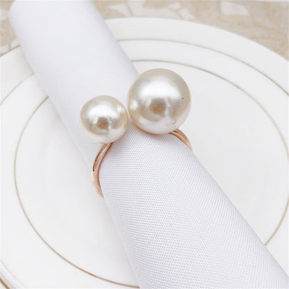 Pearl Napkin Rings Set of 6, Napkin Holder Dinning Table Setting Rustic Dinner Tables Decoration for Wedding Receptions, Valentines Day Party Dinner Parties (Round-Rose Gold)