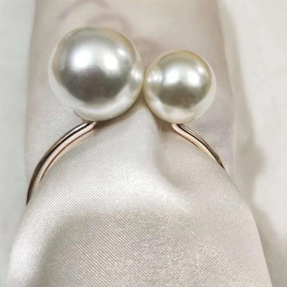 Pearl Napkin Rings Set of 6, Napkin Holder Dinning Table Setting Rustic Dinner Tables Decoration for Wedding Receptions, Valentines Day Party Dinner Parties (Round-Rose Gold)