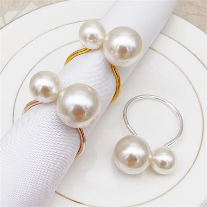 Pearl Napkin Rings Set of 6, Napkin Holder Dinning Table Setting Rustic Dinner Tables Decoration for Wedding Receptions, Valentines Day Party Dinner Parties (Round-Rose Gold)