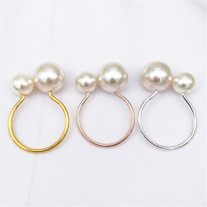 Pearl Napkin Rings Set of 6, Napkin Holder Dinning Table Setting Rustic Dinner Tables Decoration for Wedding Receptions, Valentines Day Party Dinner Parties (Round-Rose Gold)