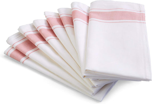 Bistro Stripe Napkins, 100% Cotton 20-Inch by 20-Inch Napkin, Pink Or Blue Stripe Cloth Napkin, (Pink, 8)