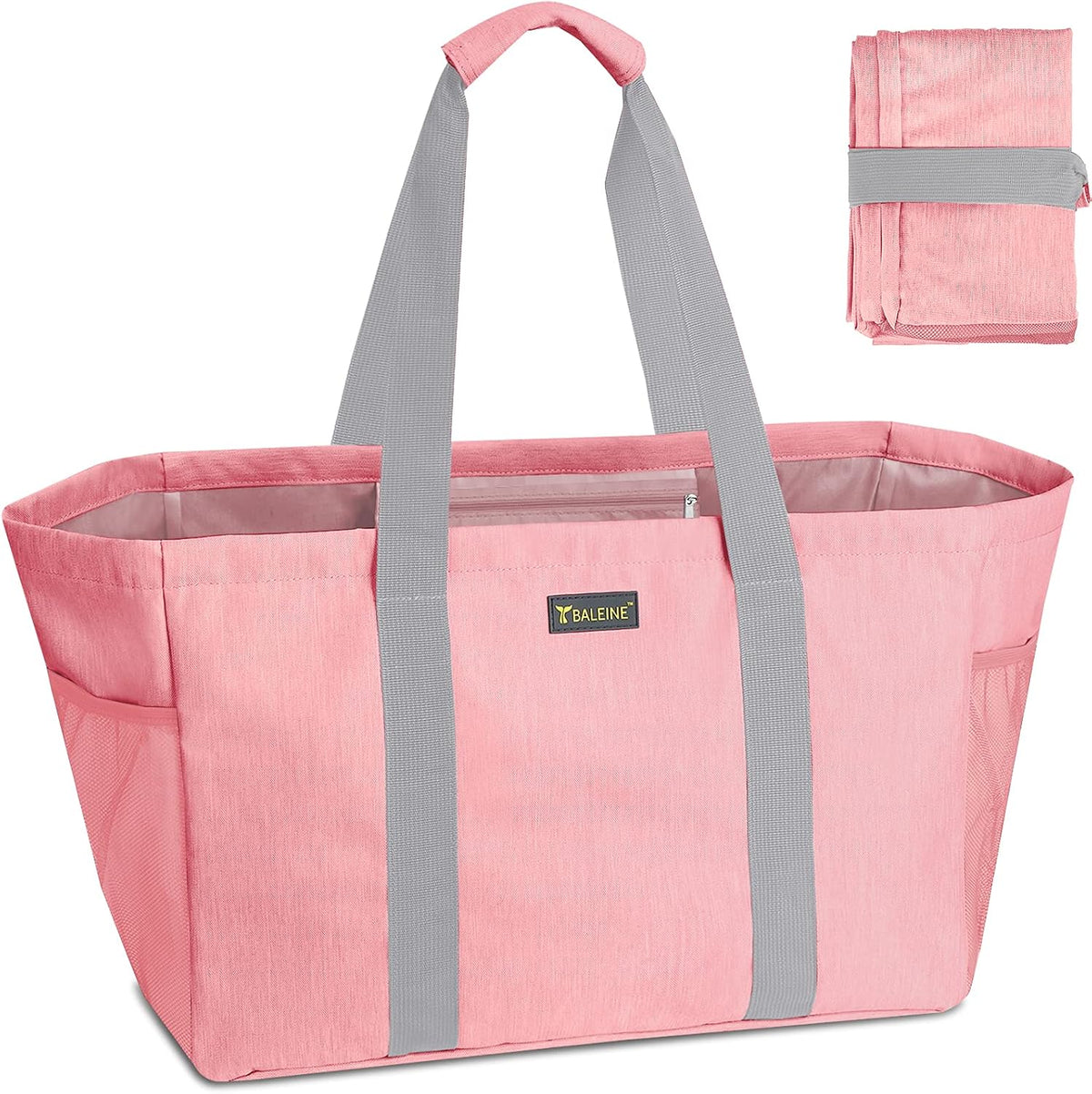 Soft 9 Gallon Extra Large Utility Tote, Foldable Reusable Storage Bag (Peach Pink)