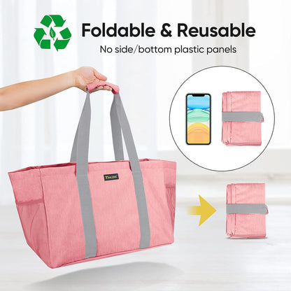 Soft 9 Gallon Extra Large Utility Tote, Foldable Reusable Storage Bag (Peach Pink)