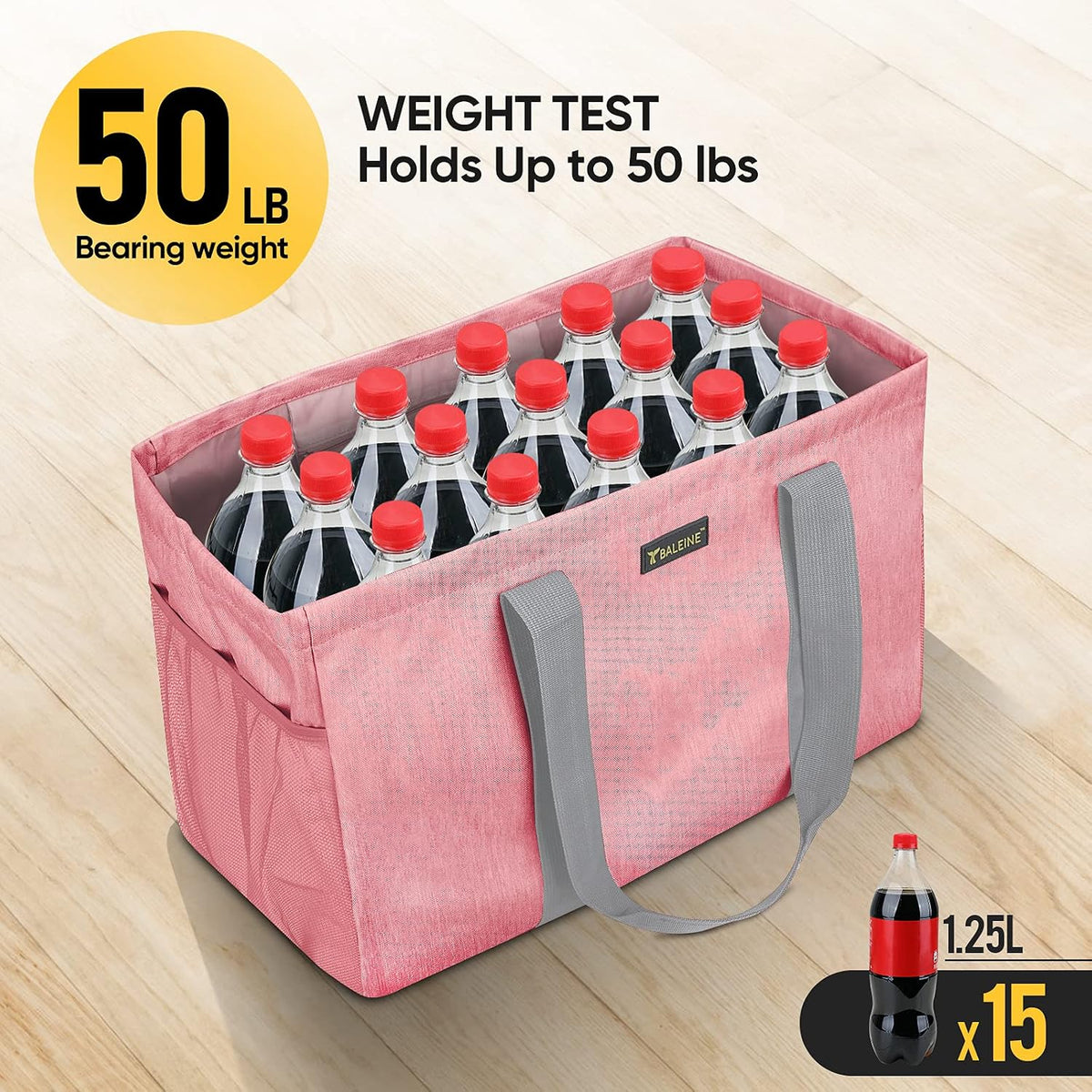 Soft 9 Gallon Extra Large Utility Tote, Foldable Reusable Storage Bag (Peach Pink)