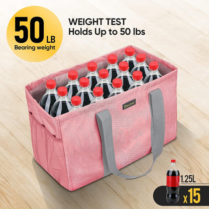 Soft 9 Gallon Extra Large Utility Tote, Foldable Reusable Storage Bag (Peach Pink)