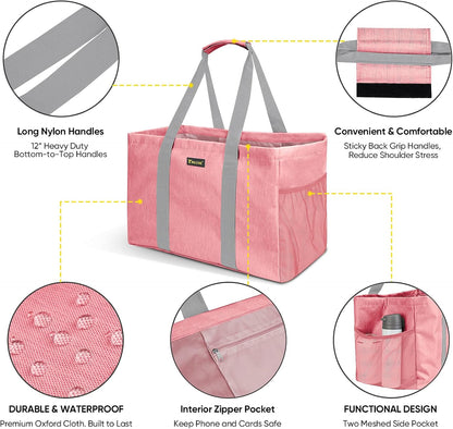 Soft 9 Gallon Extra Large Utility Tote, Foldable Reusable Storage Bag (Peach Pink)