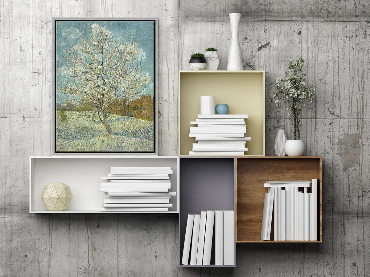 Framed Art The Pink Peach Tree Canvas Prints Wall Art by Van Gogh Famous Oil Paintings Reproduction Landscapes Modern Gallery Wrapped Artwork for Bedroom Bathroom Home Decoration