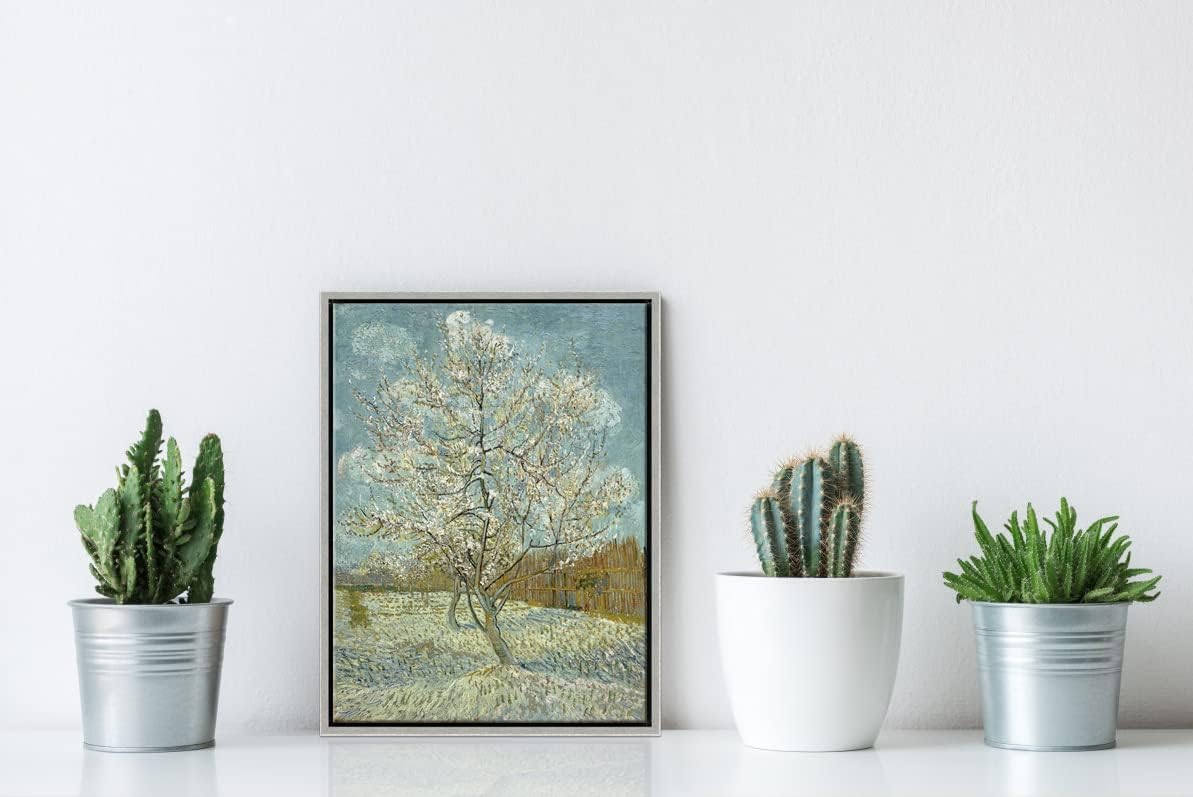 Framed Art The Pink Peach Tree Canvas Prints Wall Art by Van Gogh Famous Oil Paintings Reproduction Landscapes Modern Gallery Wrapped Artwork for Bedroom Bathroom Home Decoration